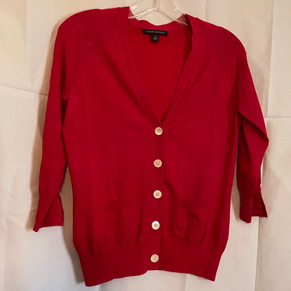 Red, 3/4 sleeve cardigan by Banana Republic, sizeM